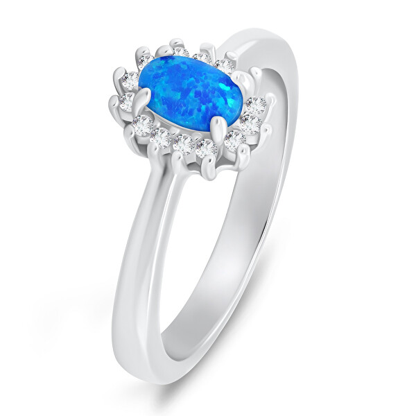 Elegantný strieborný prsteň s opálom a zirkónmi RI106WB