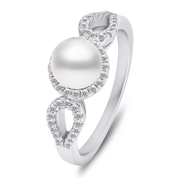 Elegáns ezüst gyűrű gyöngyökkel és cirkónium kövekkel RI068W