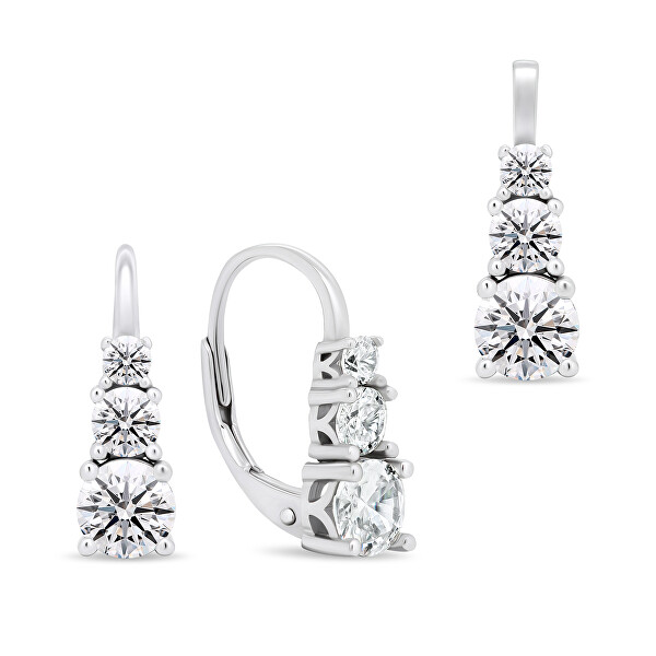 Set elegant argintiu de bijuterii cu zircon SET221W (cercei, pandantiv)