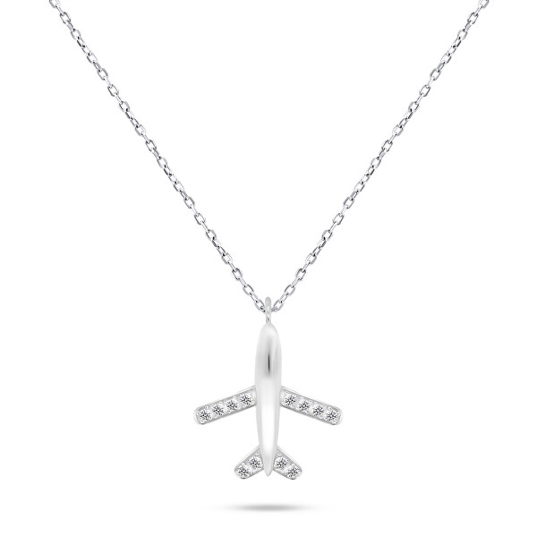 Hravý stříbrný náhrdelník Letadlo NCL77W