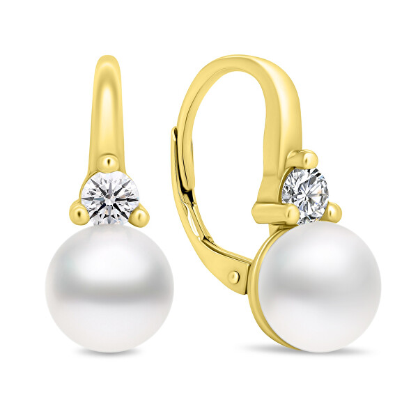 Einzigartige vergoldete Ohrringe mit Perlen und Zirkonen EA364Y