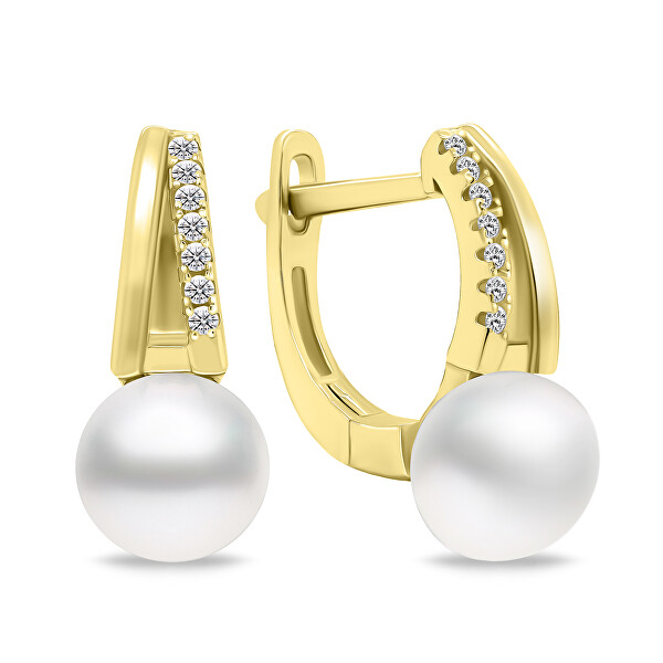 Einzigartige vergoldete Ohrringe mit Perlen und Zirkonen EA675Y