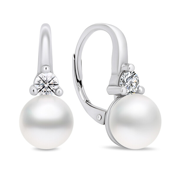 Jedinečné stříbrné náušnice s perlami a zirkony EA364W