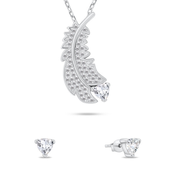 Jemný stříbrný set šperků se zirkony SET242W (náušnice, náhrdelník)