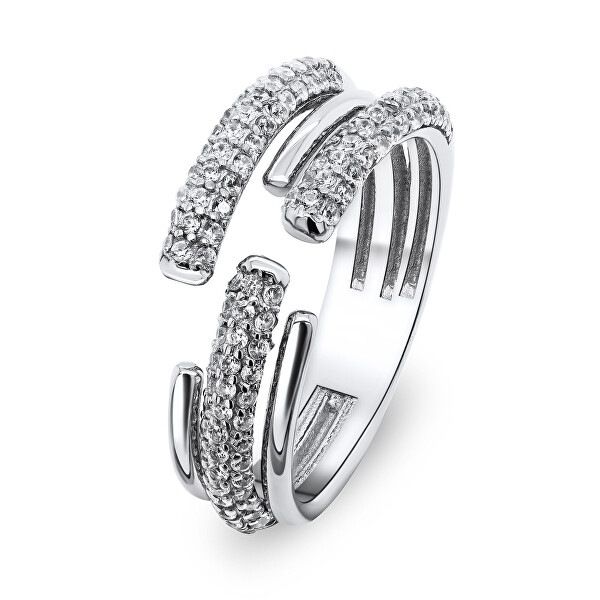 Luxusní otevřený prsten s čirými zirkony RI036W