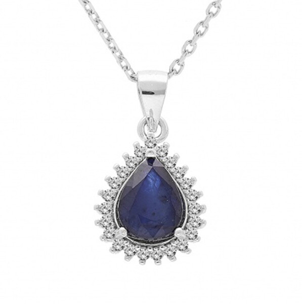 Luxusný strieborný náhrdelník so zafírom CL-FS-5627S (retiazka, prívesok)