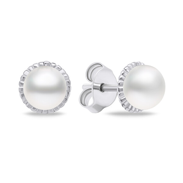 Cercei minimalisti argintii cu perle autentice EA620W