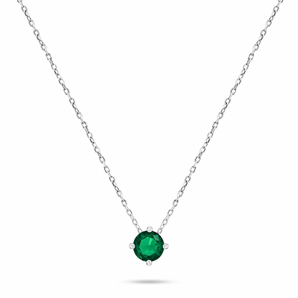 Minimalistický stříbrný náhrdelník se zeleným zirkonem NCL73WG