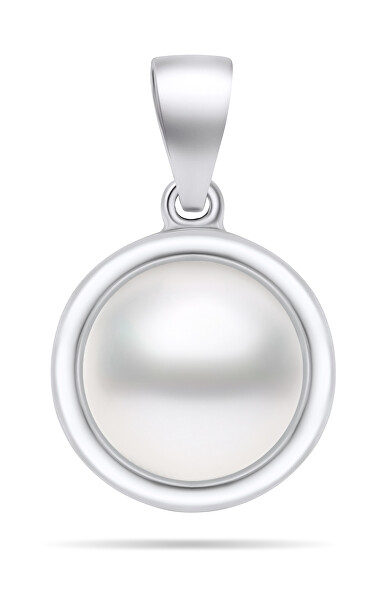 Pandantiv minimalist argintiu cu perlă autentică PT89W