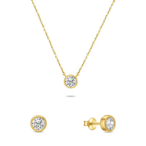 Moderní pozlacený set šperků se zirkony SET220Y (náušnice, náhrdelník)