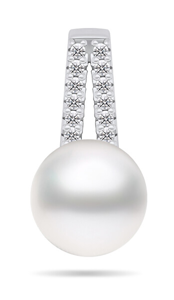 Moderno pendente in argento con perla autentica e zirconi PT102W