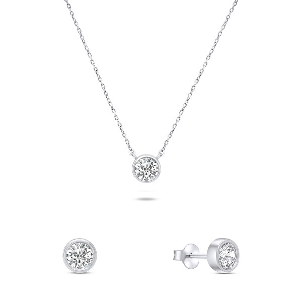 Moderný strieborný set šperkov so zirkónmi SET220W (náušnice, náhrdelník)