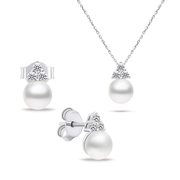 Nadčasová sada šperkov s pravými perlami SET228W (náušnice, náhrdelník)
