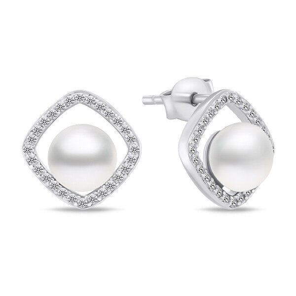 Stilvolle Silberohrringe mit Perle und Zirkonen EA785W