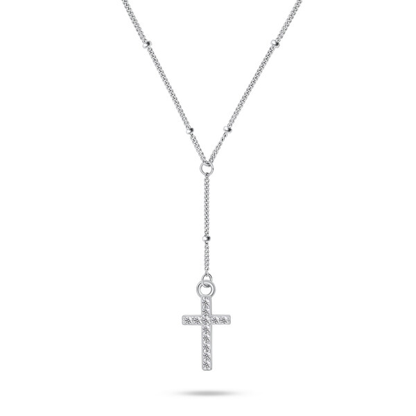 Nadčasový stříbrný náhrdelník Křížek se zirkony NCL106W