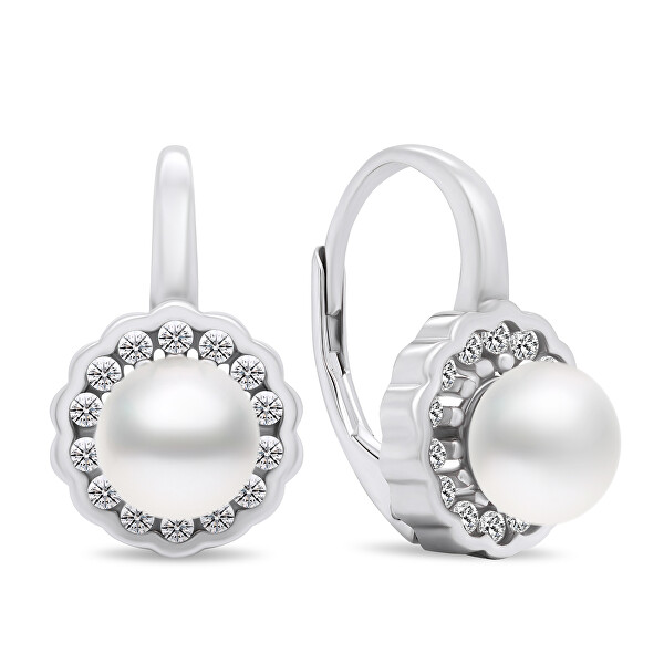 Wunderschöne Silberohrringe mit Perlen und Zirkonen  EA440W