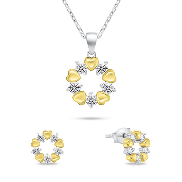 Nežný bicolor set šperkov so zirkónmi SET239WY (náušnice, náhrdelník)