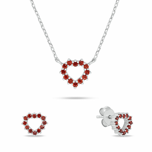 Splendido set di gioielli in argento Cuori con zirconi SET266WR (collana, orecchini)