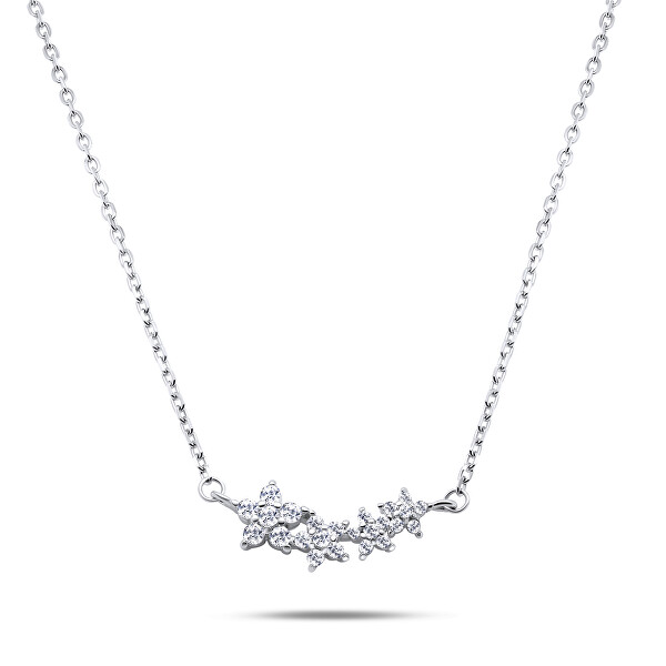 Něžný stříbrný náhrdelník s květinkami NCL02W