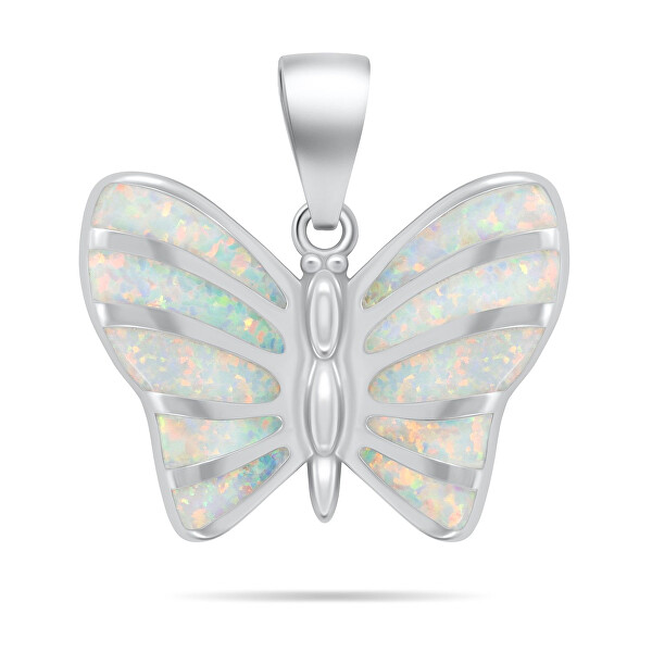 Zarter Silberanhänger Schmetterling mit weißem Opal PT136W