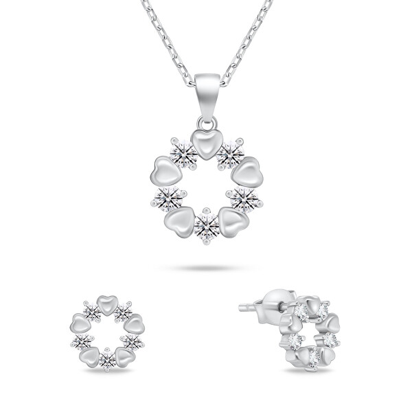 Něžný stříbrný set šperků se zirkony SET239W (náušnice, náhrdelník)
