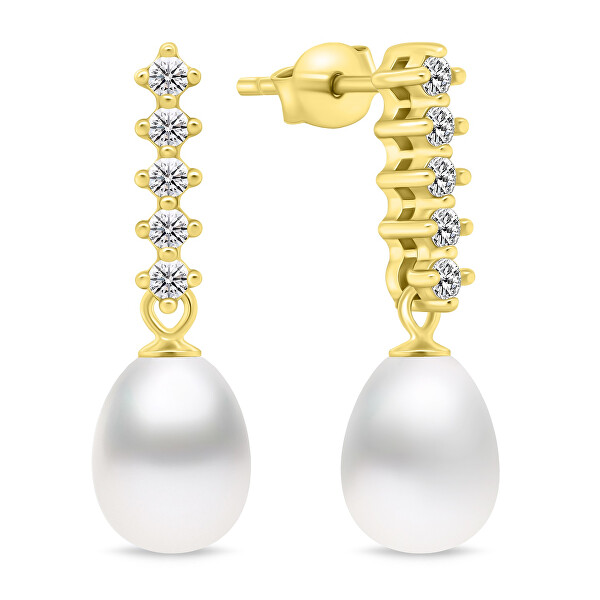 Okouzlující pozlacené náušnice s perlou a zirkony EA950Y