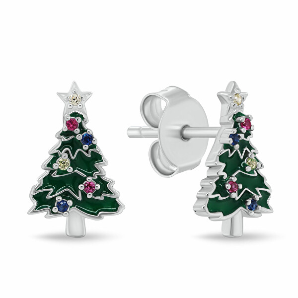 Okouzlující stříbrné náušnice Vánoční stromeček EA1245W