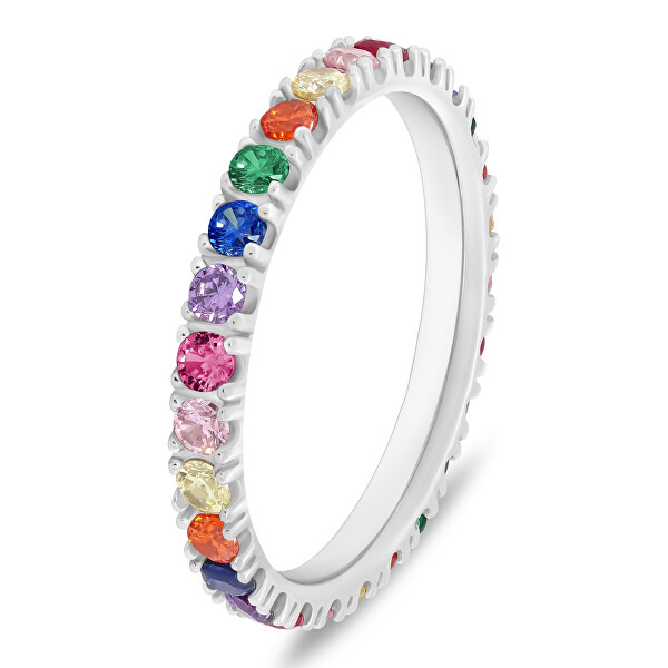 Okouzlující stříbrný prsten s barevnými zirkony RI118WRBW