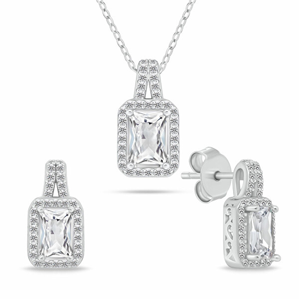 Set incantevole di gioielli in argento con zirconi SET262W (orecchini, collana)