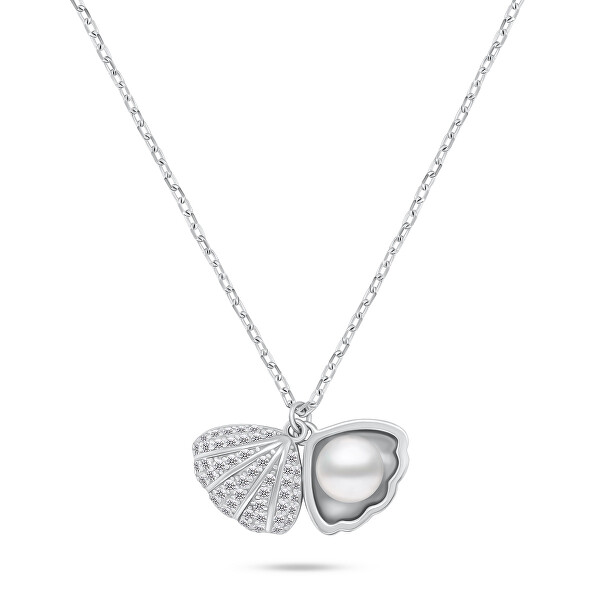Originale collana in argento con perla Conchiglia NCL21W (catena, 2 pendente)