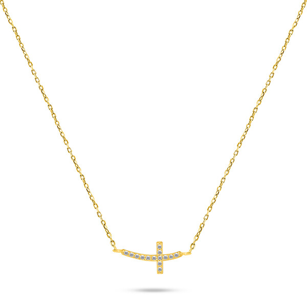 Pozlacený náhrdelník Křížek se zirkony NCL57Y