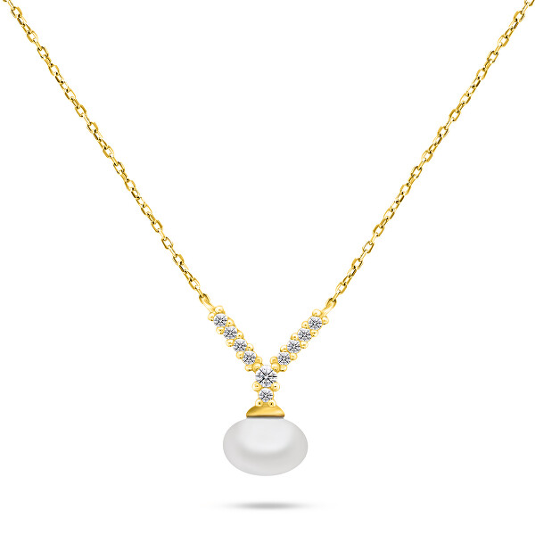 Bellissima collana placcata in oro con vera perla NCL81Y