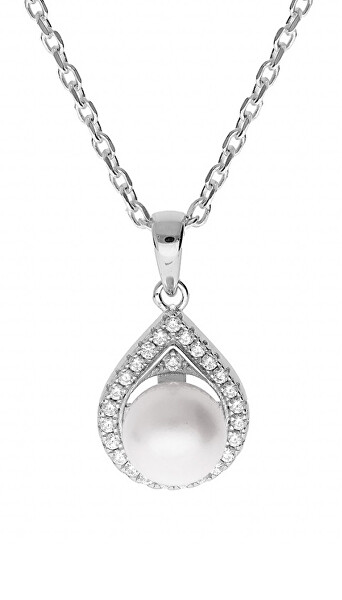 Překrásný stříbrný náhrdelník s pravou perlou MP05320A (řetízek, přívěsek)
