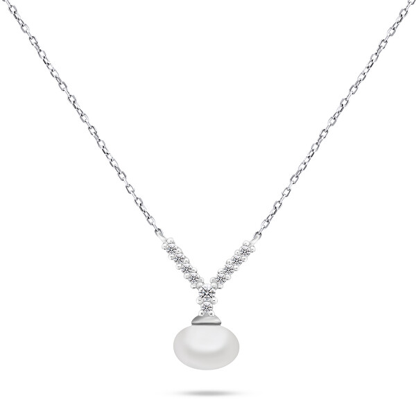 Překrásný stříbrný náhrdelník s pravou perlou NCL81W