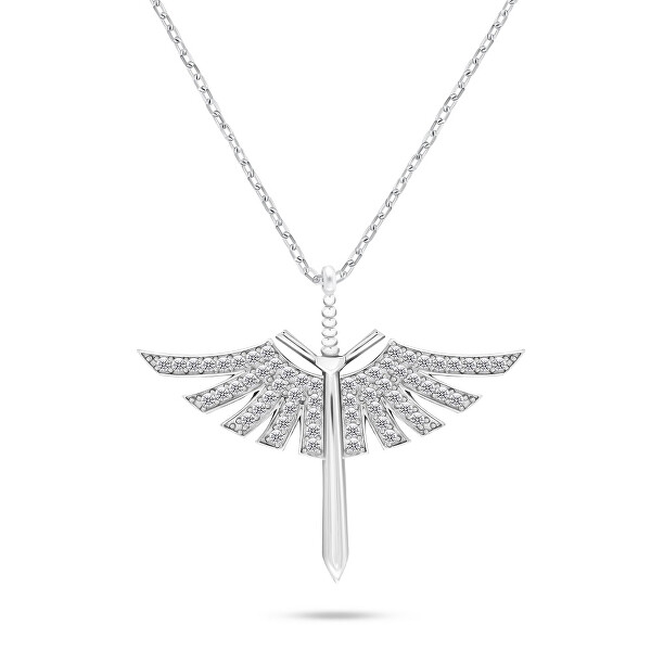 Štýlový strieborný náhrdelník Anjelský meč so zirkónmi NCL144W