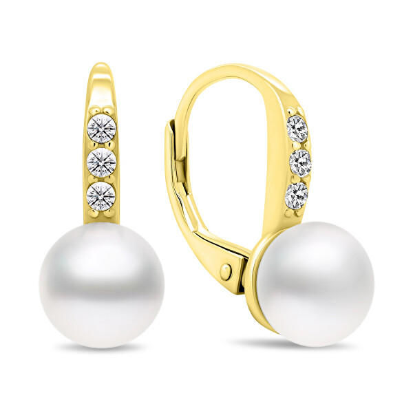 Pôvabné pozlátené náušnice s perlami a zirkónmi EA385Y
