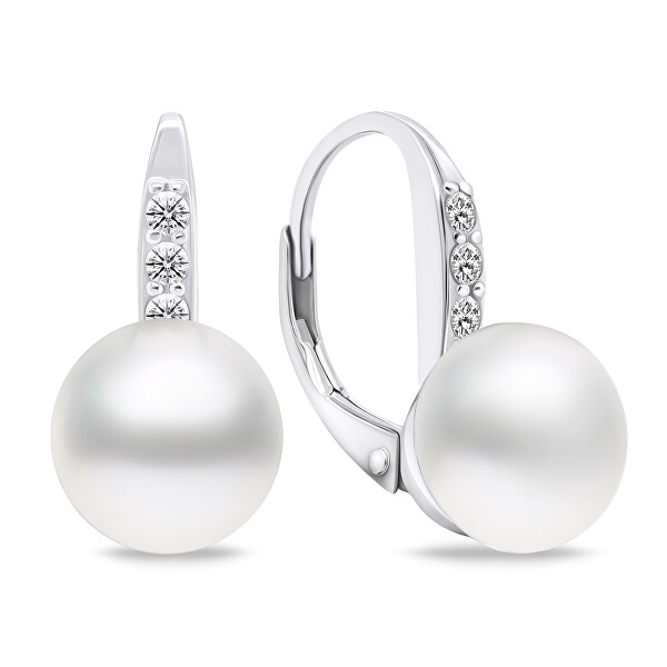 Csodálatos ezüst fülbevaló gyönggyel és cirkónium kővel EA723W
