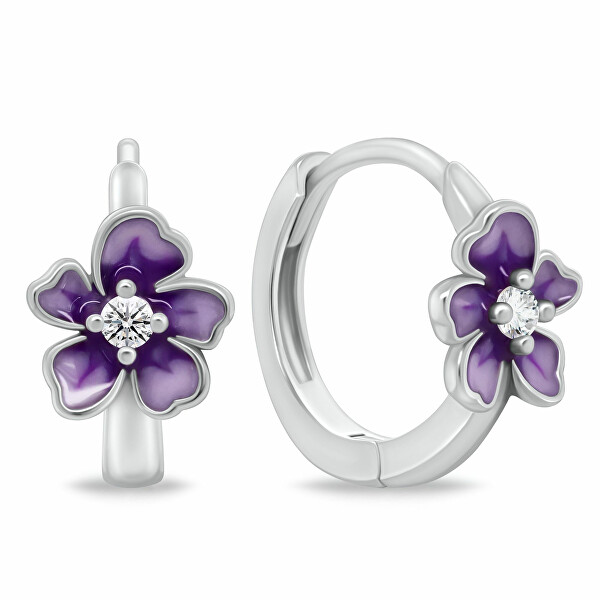 Orecchini a cerchio in argento Fiore con zircone EA1116WPU