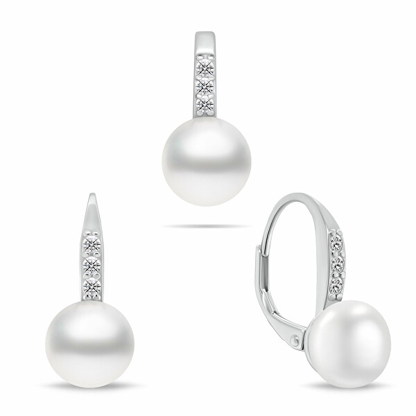 Půvabný stříbrný set šperků s perlami SET291W (náušnice, přívěsek)