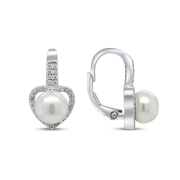 Cercei romantici din argint cu perle și zirconii EA95