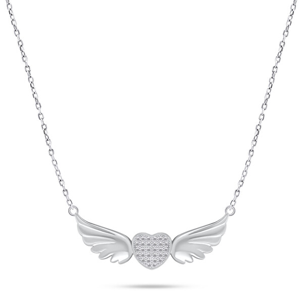 Romantický stříbrný náhrdelník srdce s křídly NCL85W