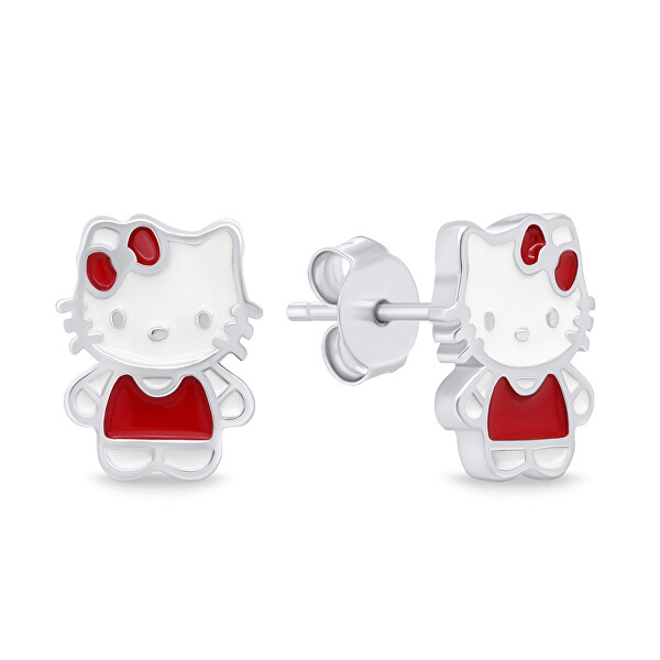 Roztomilé stříbrné náušnice Hello Kitty EA712W