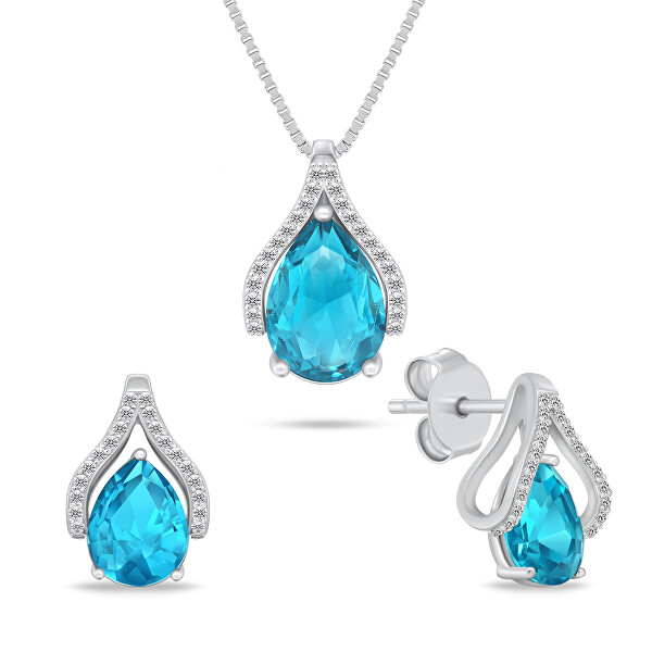 Set stříbrných šperků s tyrkysovými zirkony SET261WAQ (řetízek, přívěsek, náušnice)