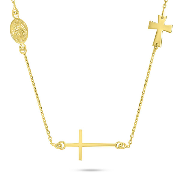 Slušivý pozlacený náhrdelník s křížem NCL108Y