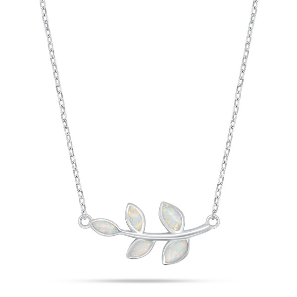 Elegante collana in argento foglie con opale bianco NCL165W