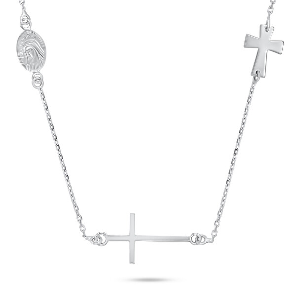 Slušivý stříbrný náhrdelník s křížem NCL108W