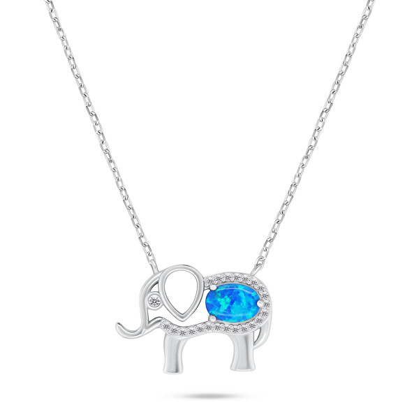 Slušivý strieborný náhrdelník s opálom Slon NCL133WB