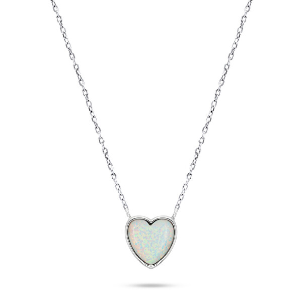 Slušivý strieborný náhrdelník Srdce s opálom NCL74W