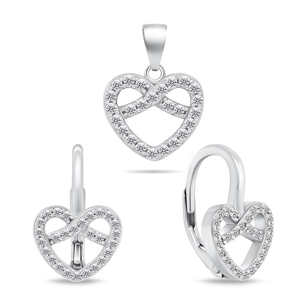 Set di pendente e orecchini in argento al design con cuori SET197W