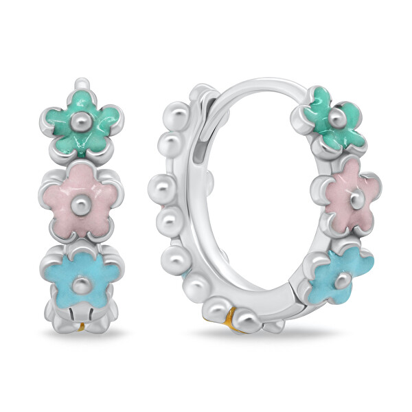 Orecchini a cerchio in argento con fiori EA1130W